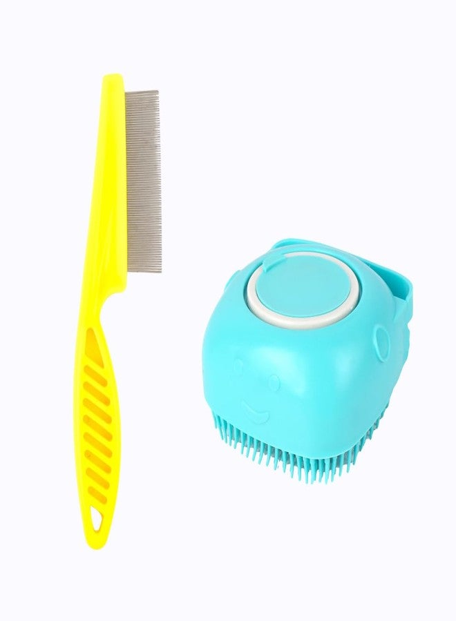 مجموعة العناية بالحيوانات الأليفة والاستحمام 2 في 1: مشط للبراغيث وفرشاة استحمام لتوزيع الشامبو - Image 1